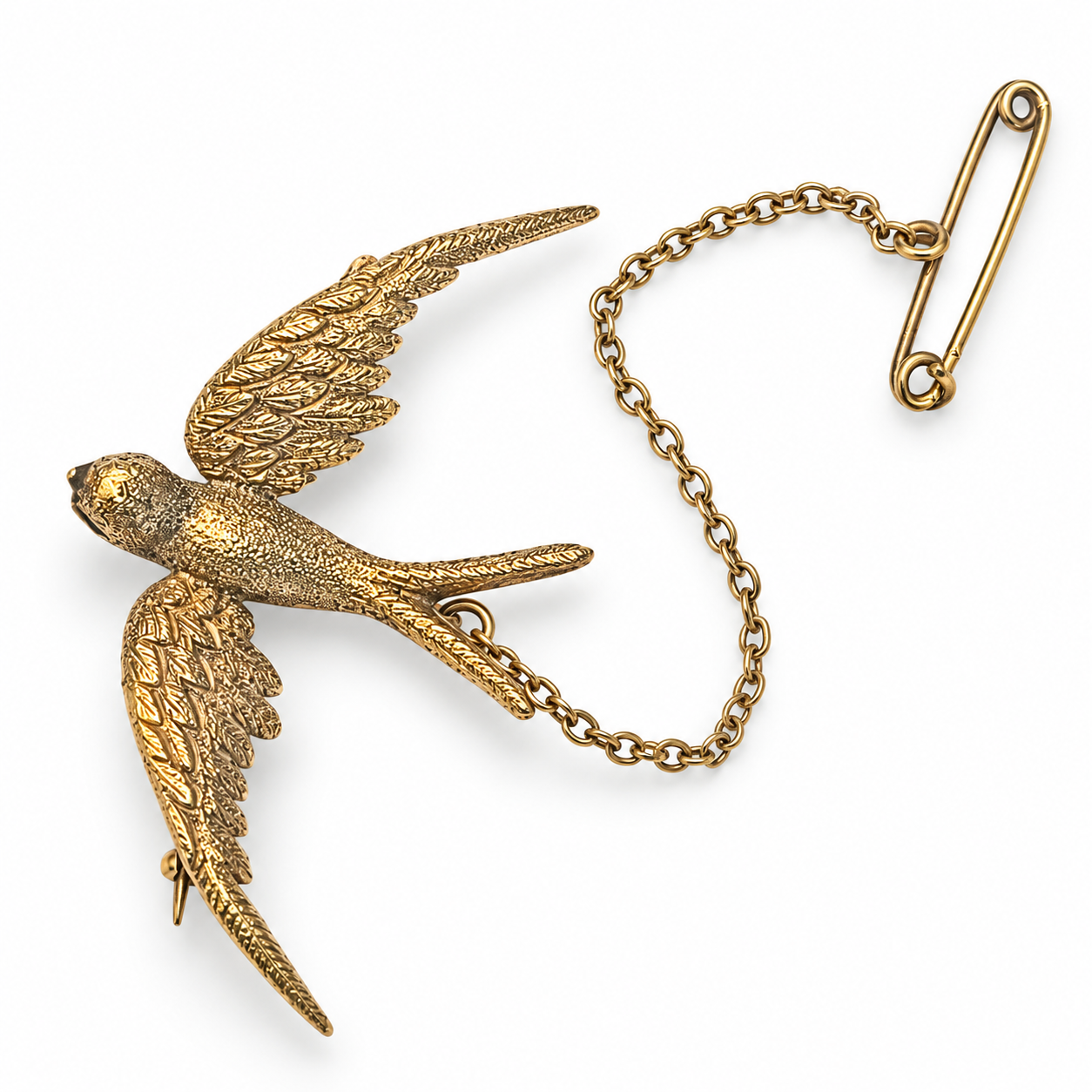 Antique 15ct Gold Swallow Brooch with Safety Chain