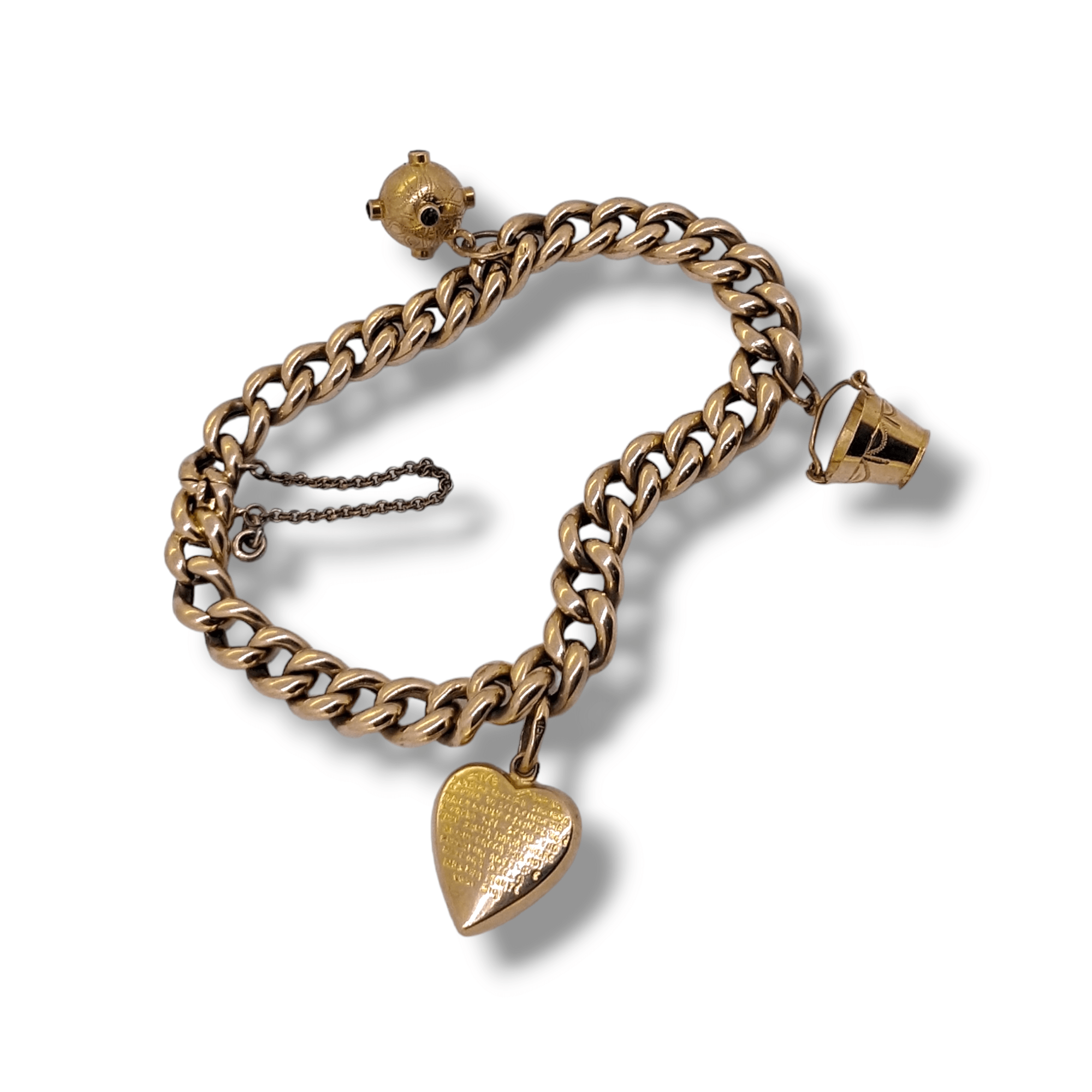 Vintage 9 Carat Gold Curb Link Charm Bracelet