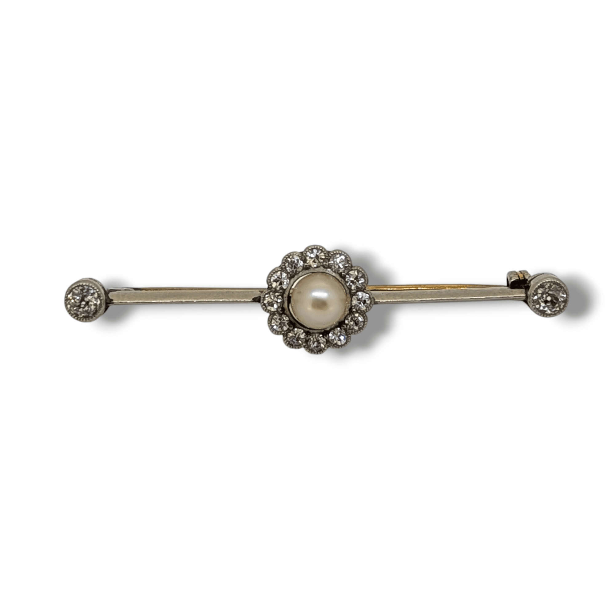 Edwardian Platinum Pearl & Diamond Bar Brooch