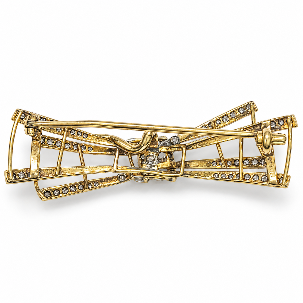 Art Deco 18ct Gold, Platinum and Rose-Cut Diamond Bow Brooch - Image 2