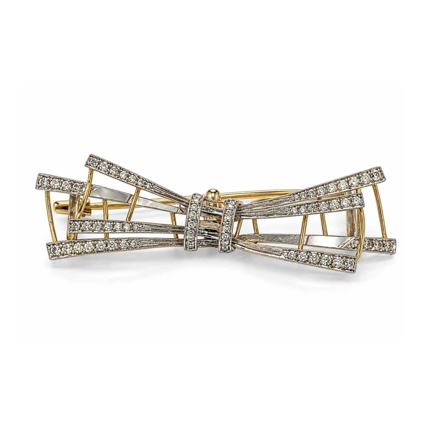 Art Deco 18ct Gold, Platinum and Rose-Cut Diamond Bow Brooch