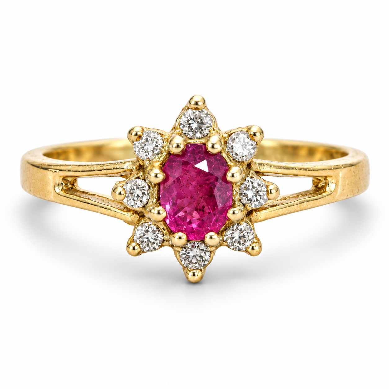 14ct Gold Ruby & Diamond Cluster Ring