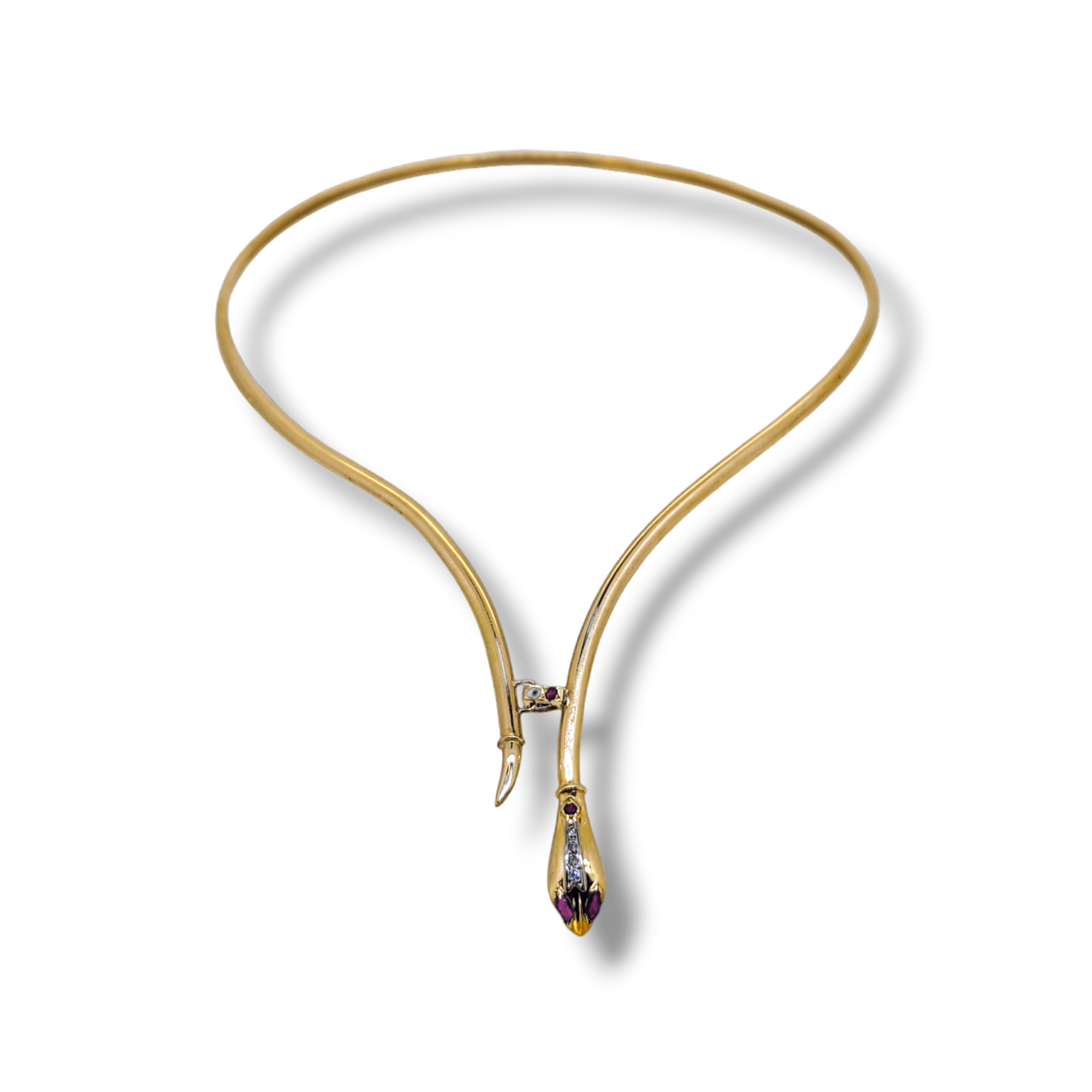 18 Carat Gold Ruby & Diamond Snake Torque Necklace