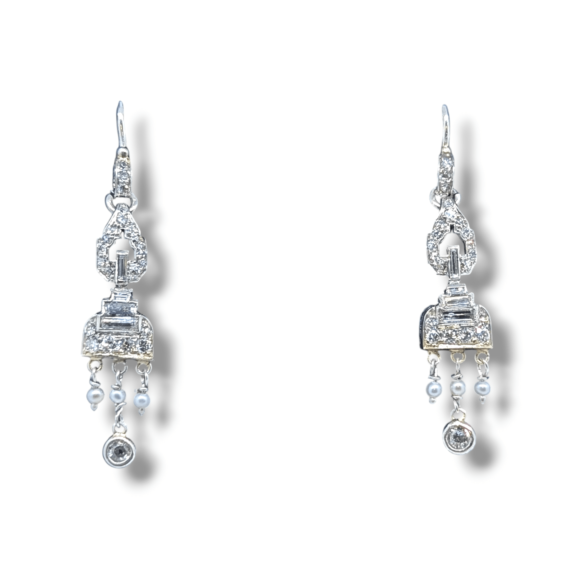 A Pair Of Art Deco Platinum & Diamond Drop Earrings
