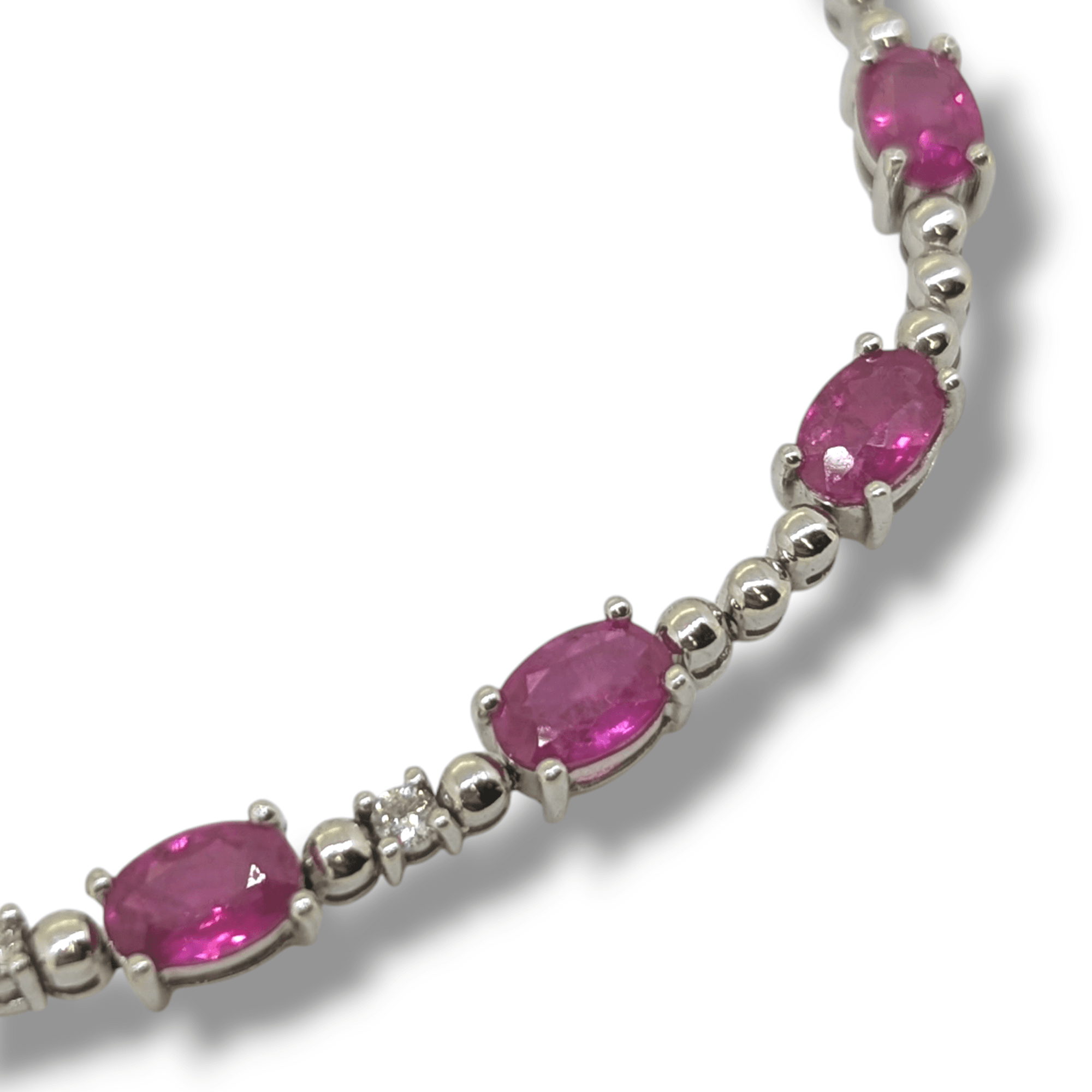 18 Carat White Gold Pink Sapphire & Diamond Line Bracelet - Image 2