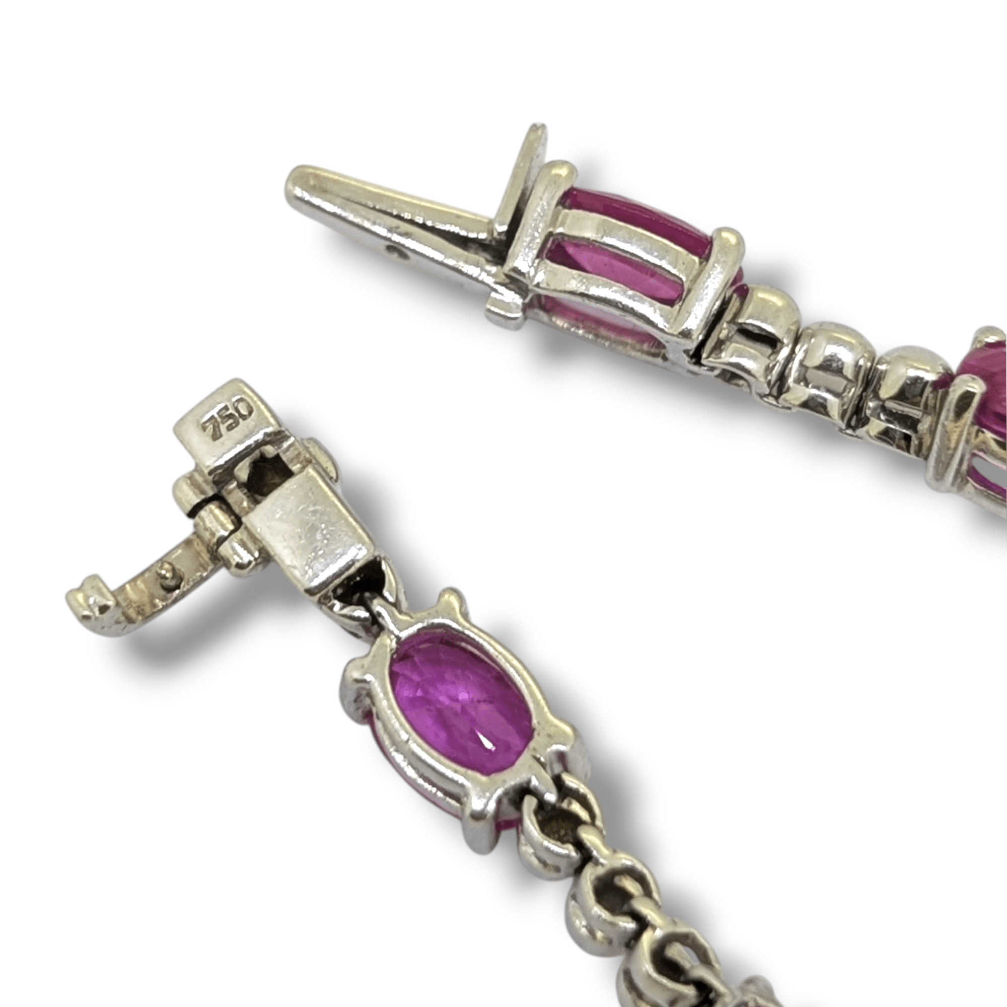 18 Carat White Gold Pink Sapphire & Diamond Line Bracelet - Image 3